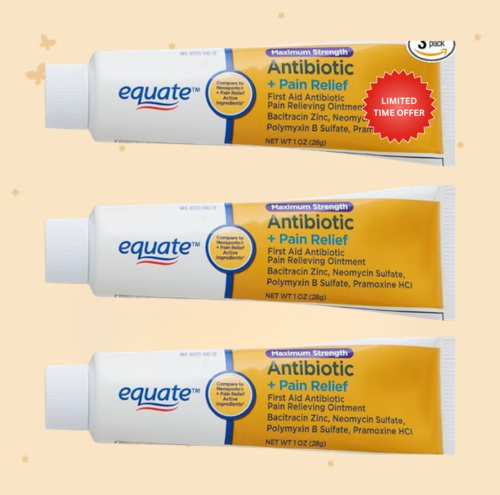 Equate Triple Antibiotic Ointment 1.0 oz (4 Pack), First Aid Ointment for Minor Scrapes, Cuts, and Burns to Help Prevent Infection, Compare to The Active Ingredients of The Leading Brand