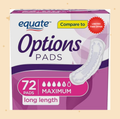 Equate Options Women's Incontinence Pads, Maximum Absorbency, Long Length (72 Count)