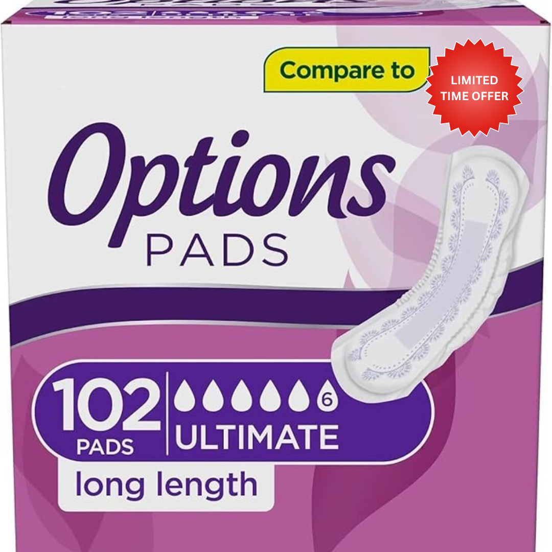 Generic Options Women's Incontinence Pads, Ultimate Absorbency, Long Length (102 Count) Pack of 1, White