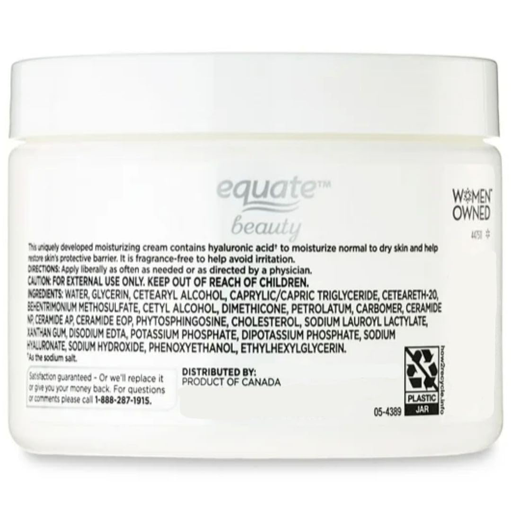 Equate Cream Facial Moisturizing With Hyaluronic Acid, 12 Oz, Daily Moisturizing Cream - Uniquely Developed Hand And Body Moisturizing Cream With Hyaluronic Acid (3 Pack)