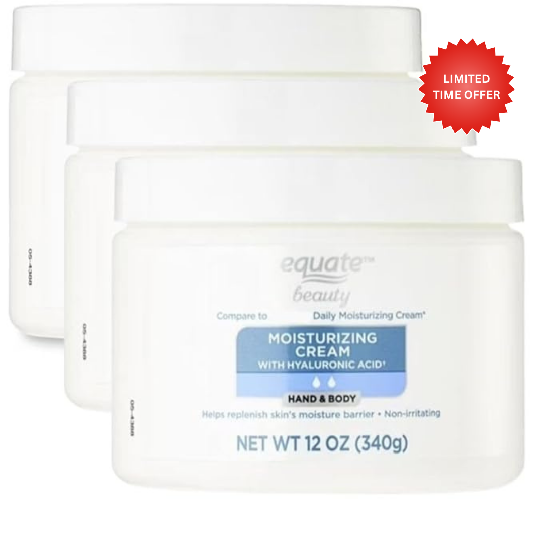 Equate Cream Facial Moisturizing With Hyaluronic Acid, 12 Oz, Daily Moisturizing Cream - Uniquely Developed Hand And Body Moisturizing Cream With Hyaluronic Acid (3 Pack)