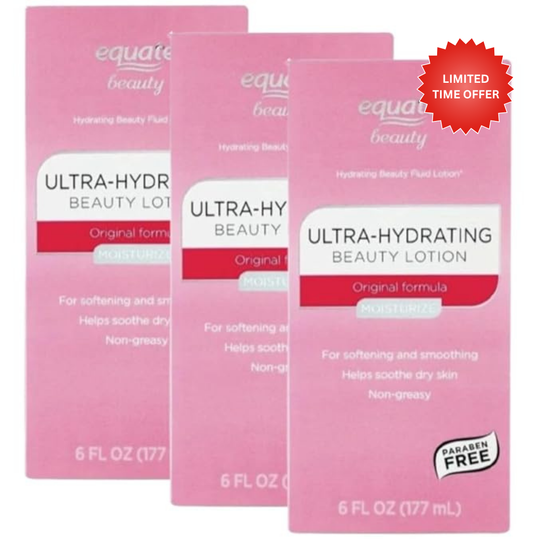 Equate Beauty Ultra-Hydrating Beauty Lotion, Original Formula, Paraben Free, Non-Greasy, 6 fl oz, 3 Pack