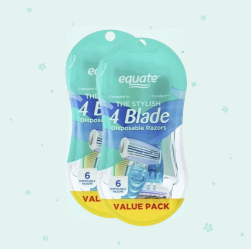 Equate 4 Blade Disposable Razors for Women, Vitamin E Lubricating Strip, Pivoting Head, 6 Count, Value Pack (2 PACK)