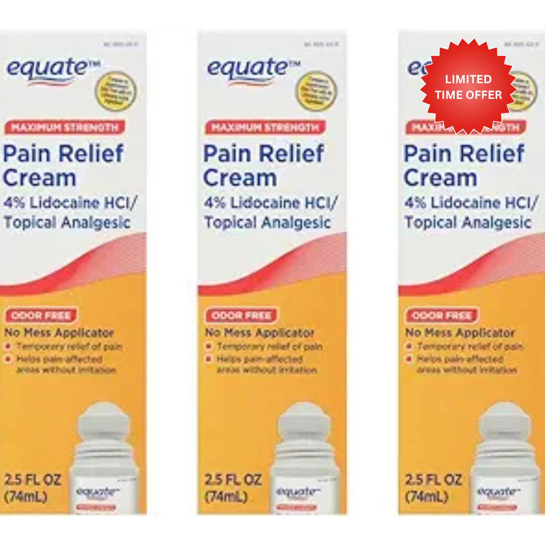 Equate Max Strength Lidocaine Pain Relief Cream for Body Aches, 2.5 fl. oz. (3 Pack)