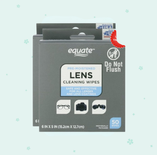 Equate Pre-Moistened Lens Cleaning Wipes, Safe for All Lenses and Coatings, Individually Packaged, 100 Count (2 Pack)