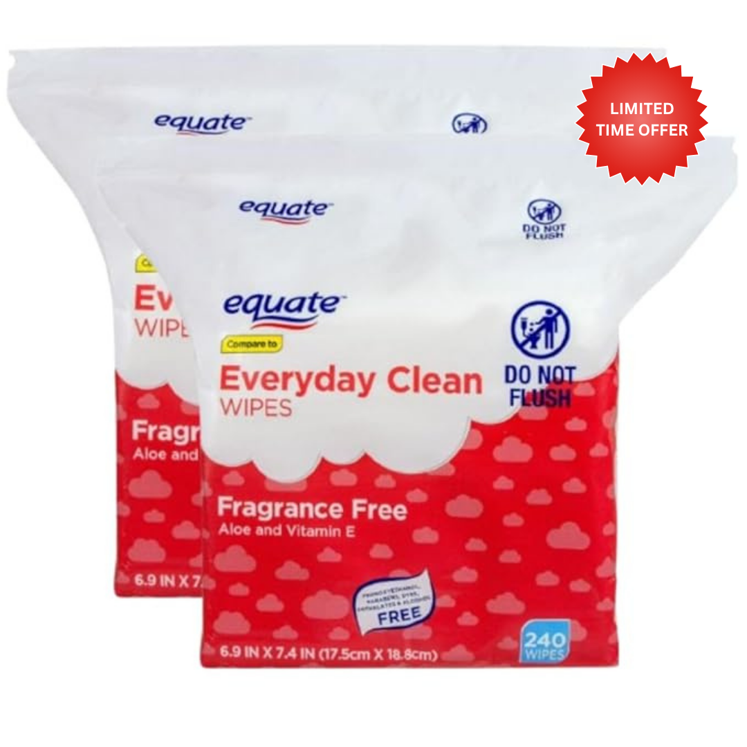 Equate Everyday Clean Baby Wipes, Fragrance Free with Aloe and Vitamin E, 240 Count (2 Pack)