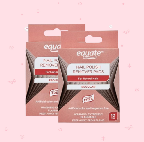 Equate™ Nail Polish Remover Pads for Natural Nails, Regular Formula, Paraben Free, Fragrance Free, 10 Pads, 2 Pack