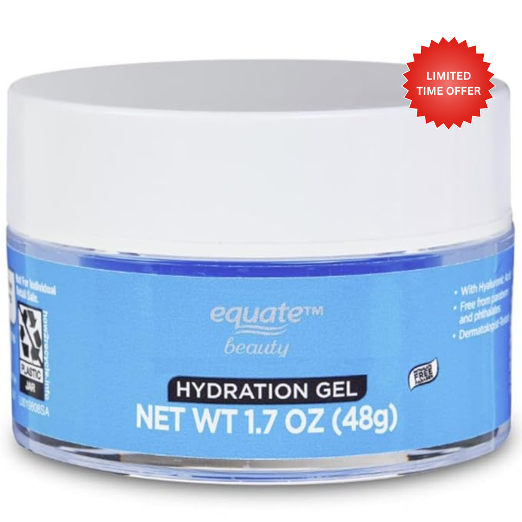 Equate Beauty Hydration Gel Facial and Neck Moisturizer, Fast-Absorbing, with Hyaluronic Acid, 1.7 oz, 2 Pack