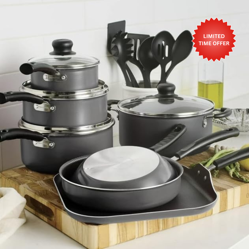 Blazeeria Primaware 18 Piece Nonstick Pots & Pans Cookware Set Kitchen Kitchenware Cooking NEW (GRAY)