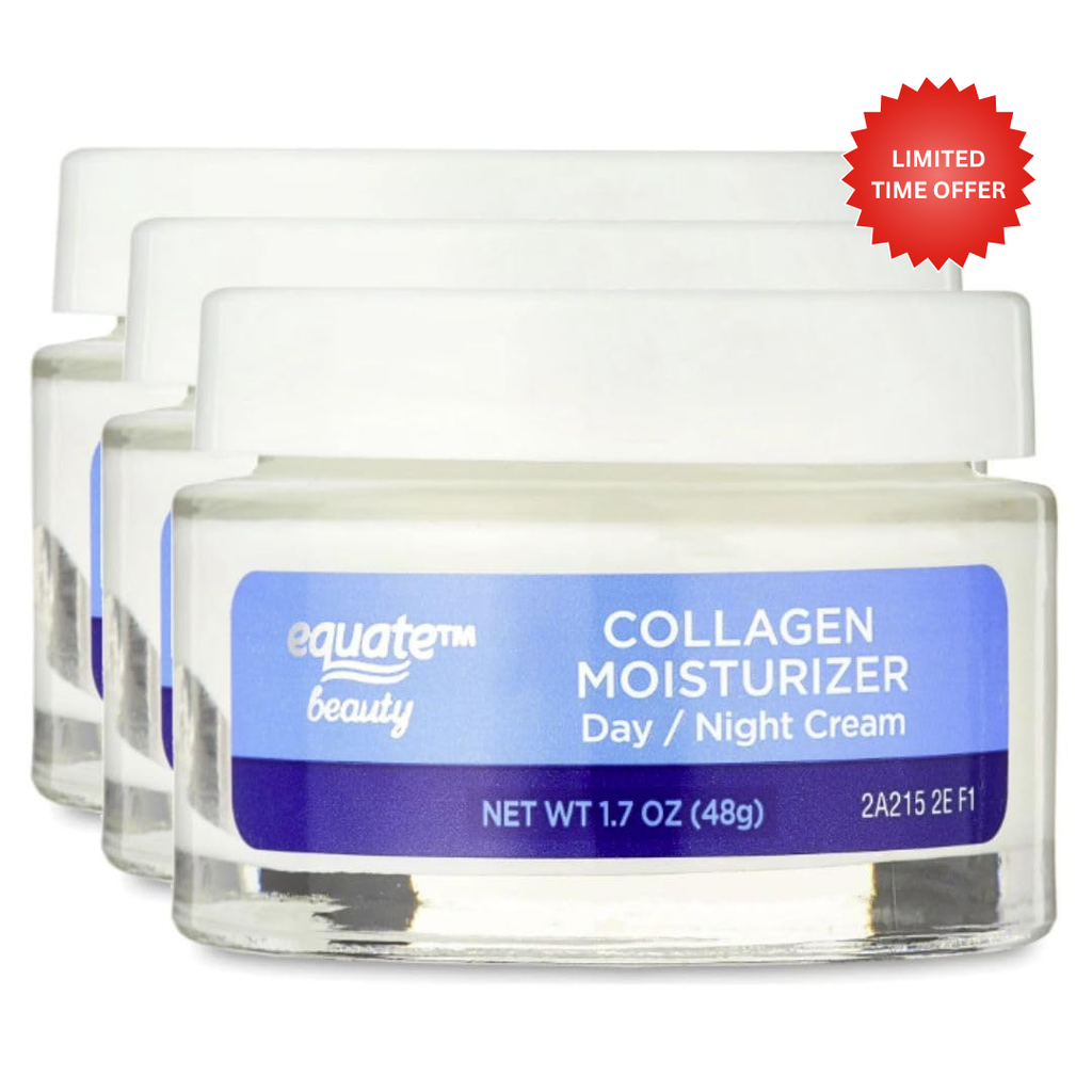 Equate Collagen Day & Night Moisturizer for Face Care to Smooth & Soften Skin, 1.7 oz (3 Pack)