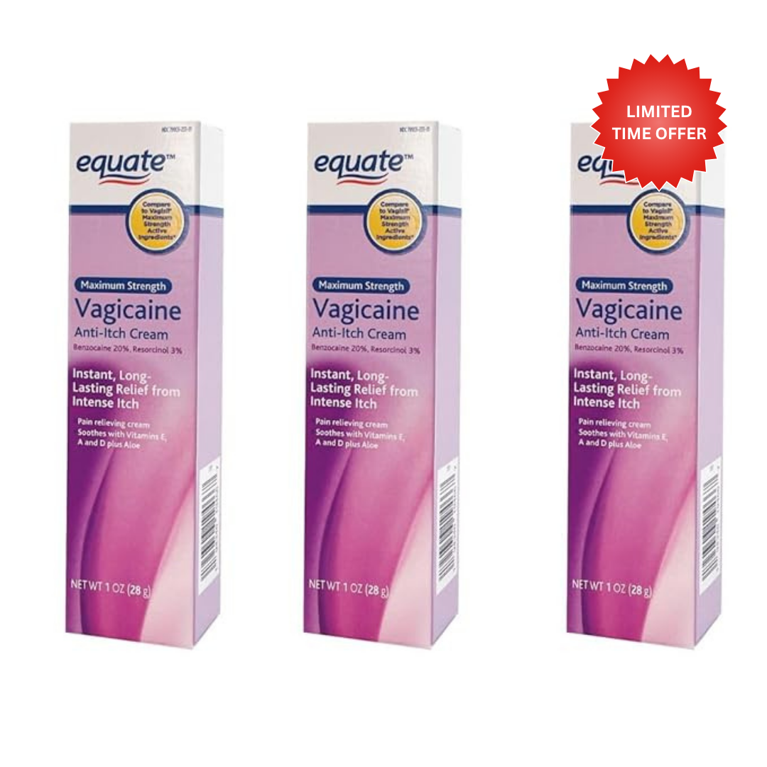 3 packs of Maximum Strength Vagicaine Anti-Itch Cream, 1oz, By Equate (3 Pack)