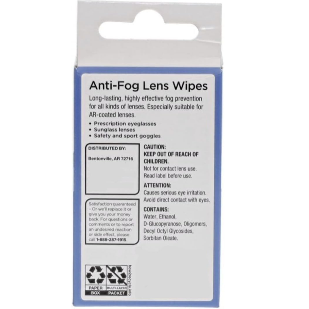 Equate Anti-Fog Lens Wipes, Pre-Moistened, for All Kinds of Lenses, 6x5 Inches, 30 Count, 3 Pack