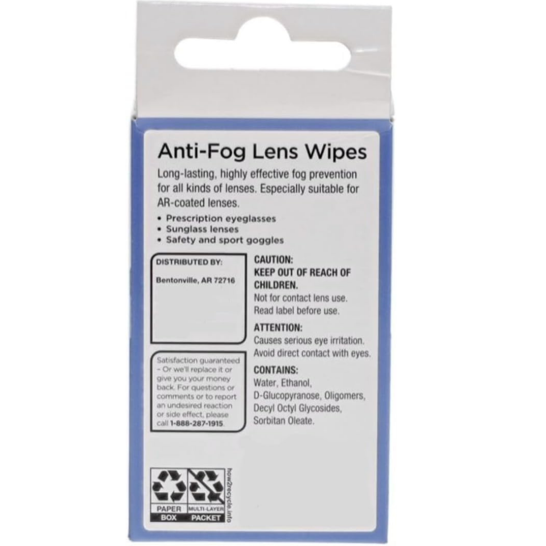 Equate Anti-Fog Lens Wipes, Pre-Moistened, for All Kinds of Lenses, 6x5 Inches, 30 Count, 3 Pack