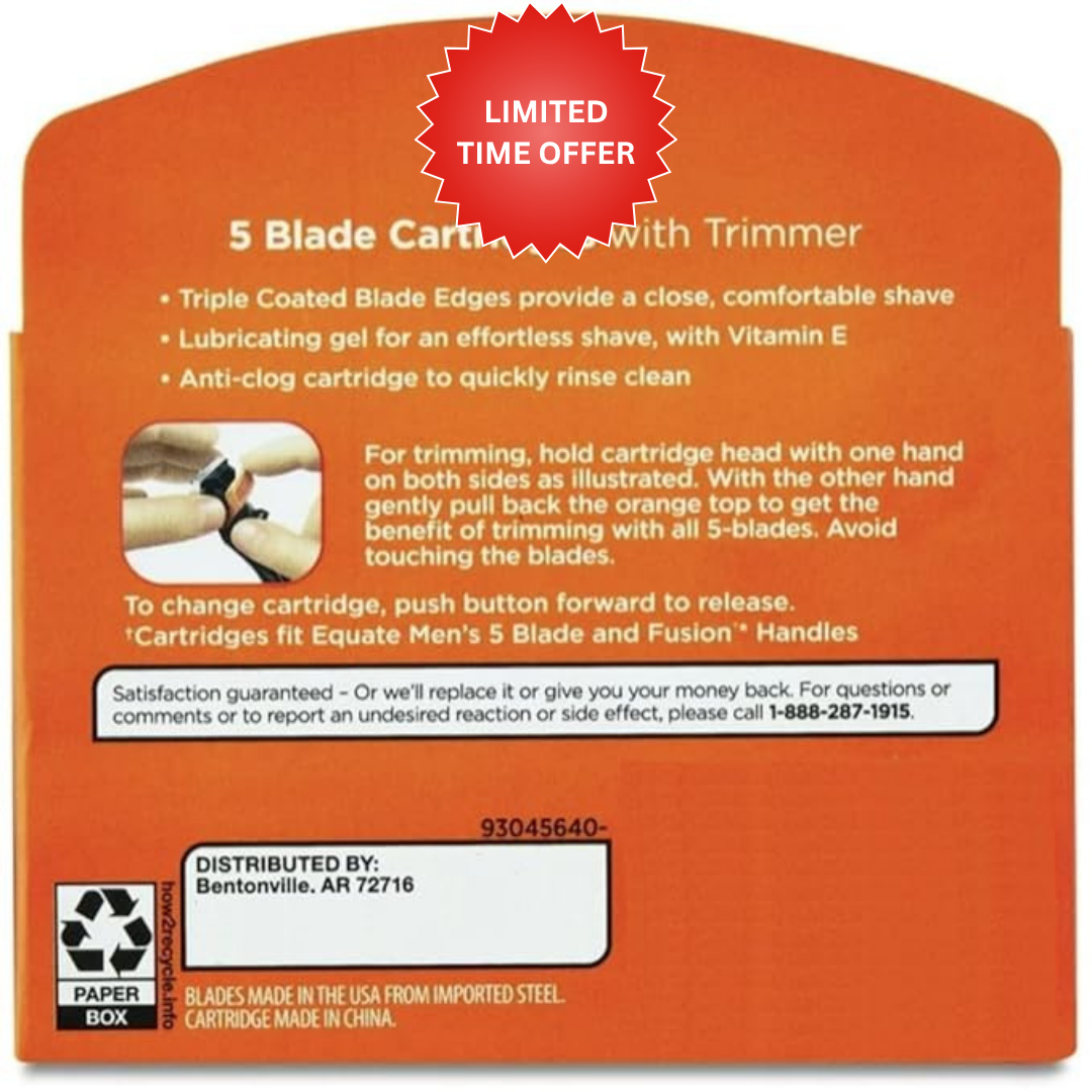 Equate 5 Blade Cartridges with Trimmer, 12 Count, Compatible with Equate 5 Blade Handles