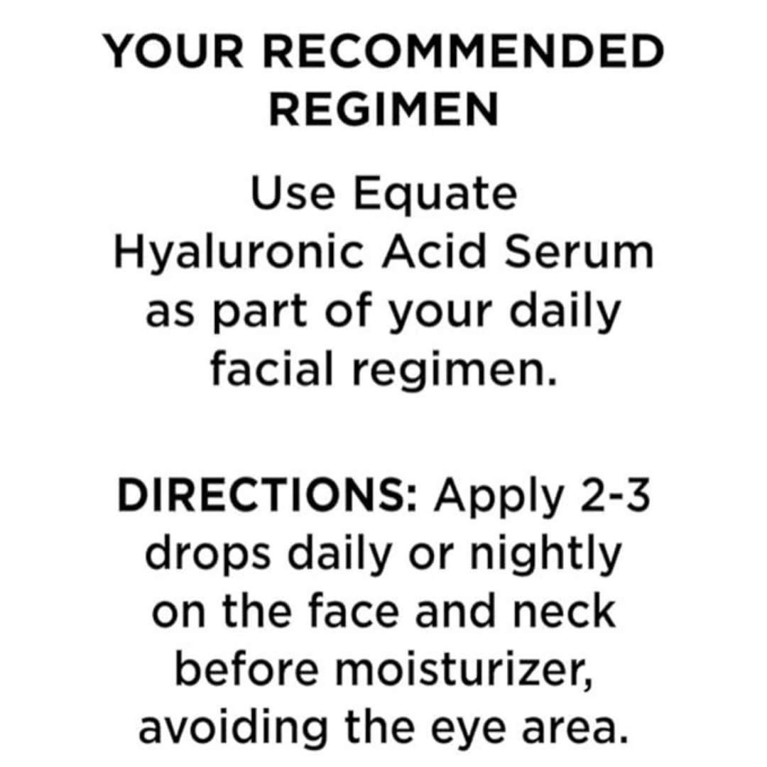 Equate Hyaluronic Acid Serum, 1.5% Pure Hyaluronic Acid, Fragrance Free, Dermatologist Tested, 1.01 FL OZ
