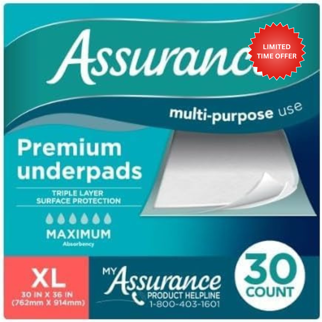 Assurance Unisex Premium Quilted Underpad, Maximum Absorbency, XL 30 Count, (Pack of 1).