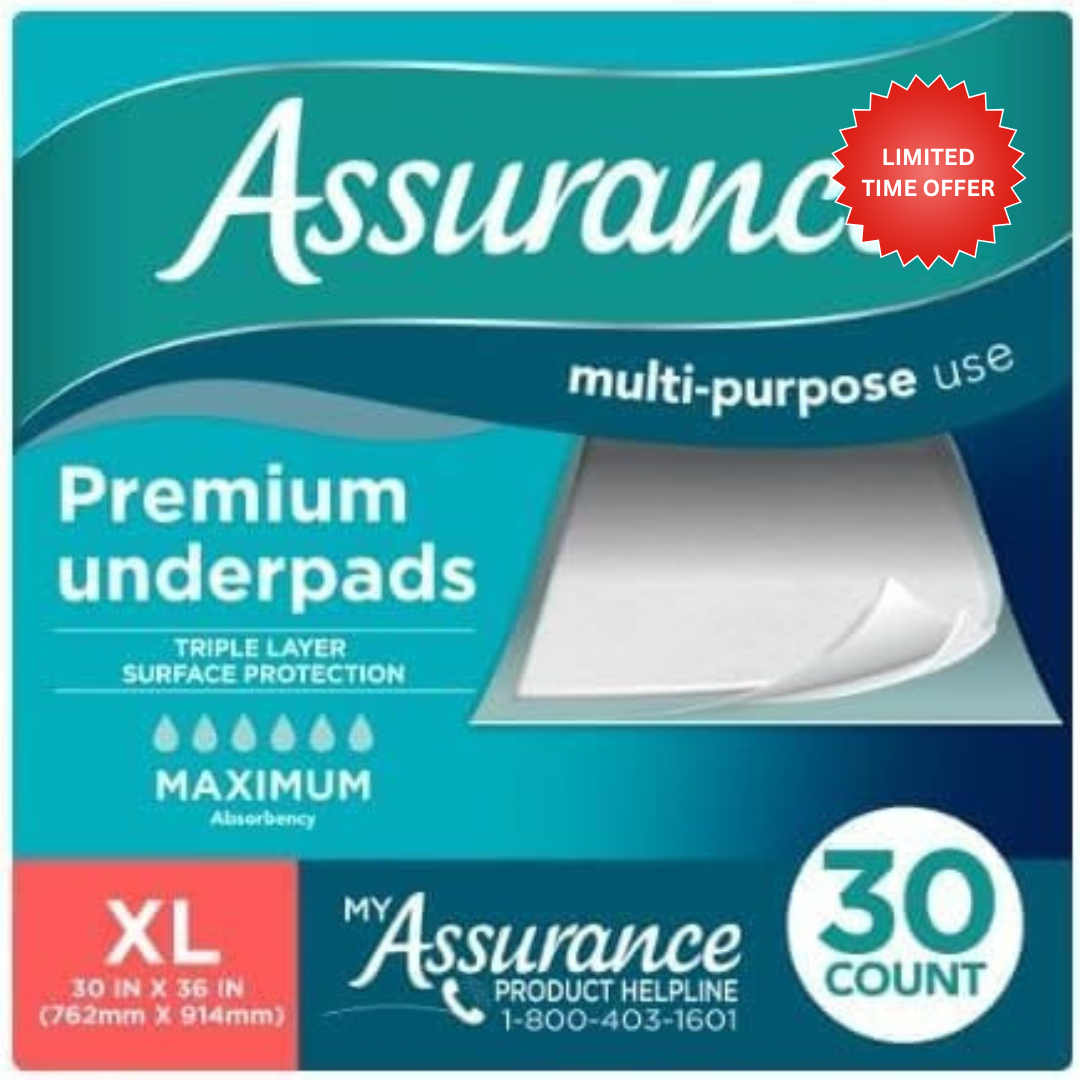 Assurance Unisex Premium Quilted Underpad, Maximum Absorbency, XL 30 Count, (Pack of 1).