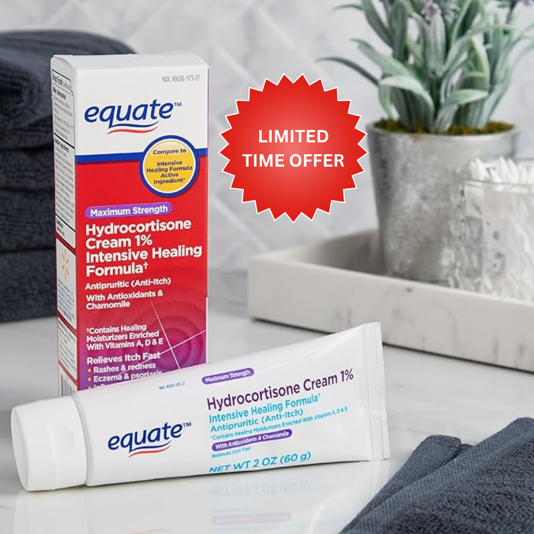 Equate Hydrocortisone Intense Healing Cream, 2 oz, 1 Percent Intensive Healing Formula, Itch Relief for Bug Bites, Eczema, Psoriasis, Poison Ivy, Oak and Sumac, 2 Ounce (Pack of 3)