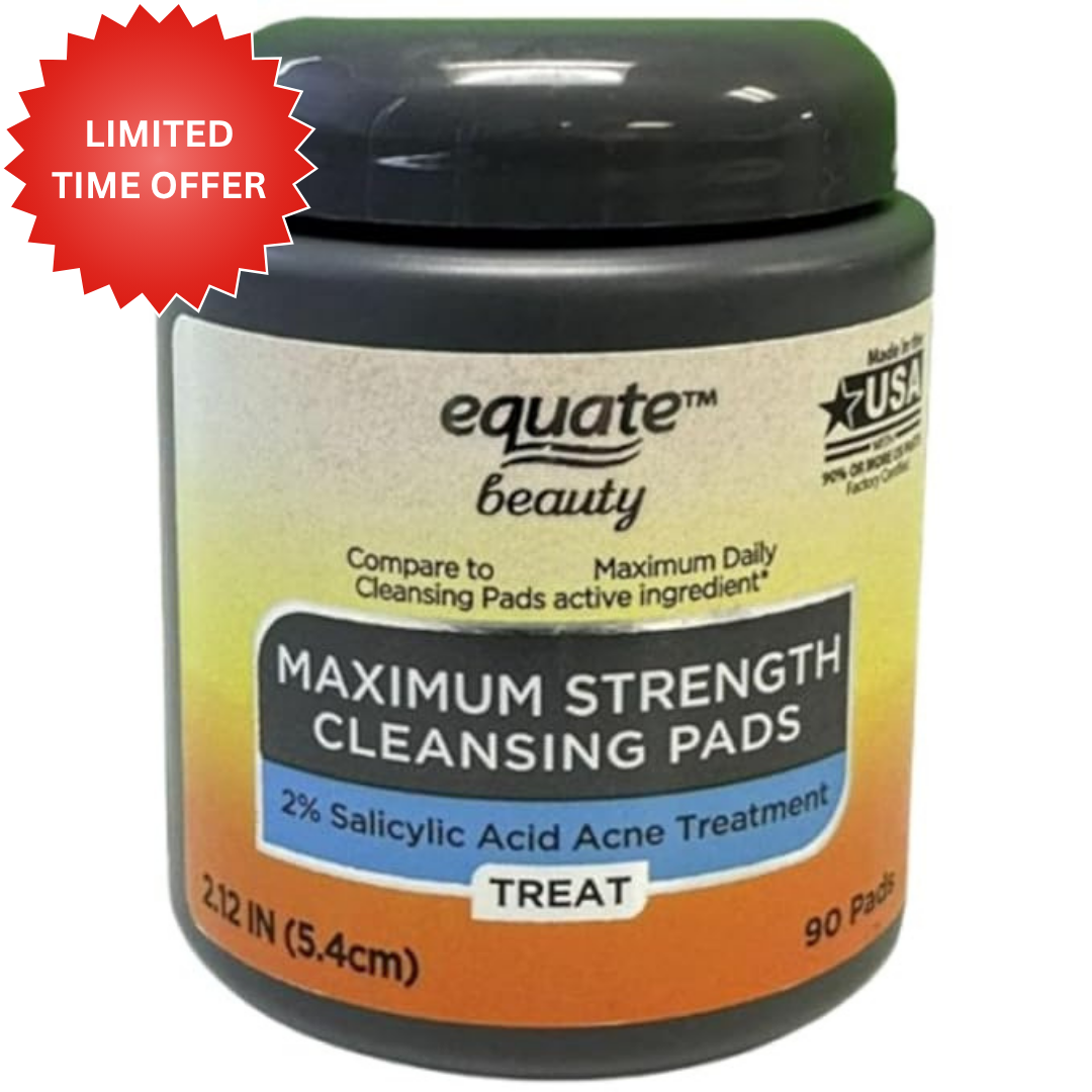 Equate Beauty Maximum Strength Cleansing Pads, 2% Salicylic Acid Acne Treatment, 90 Pads